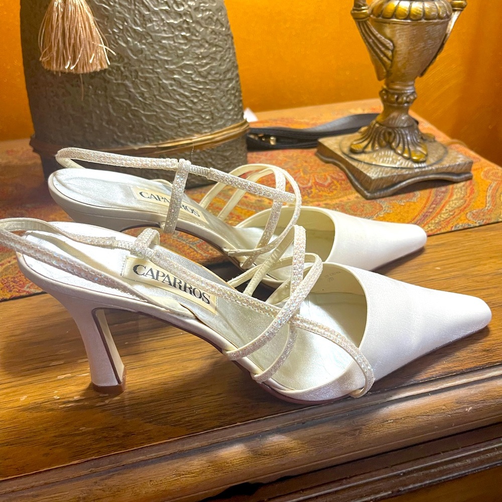 Creme Slingback with straps, satin material